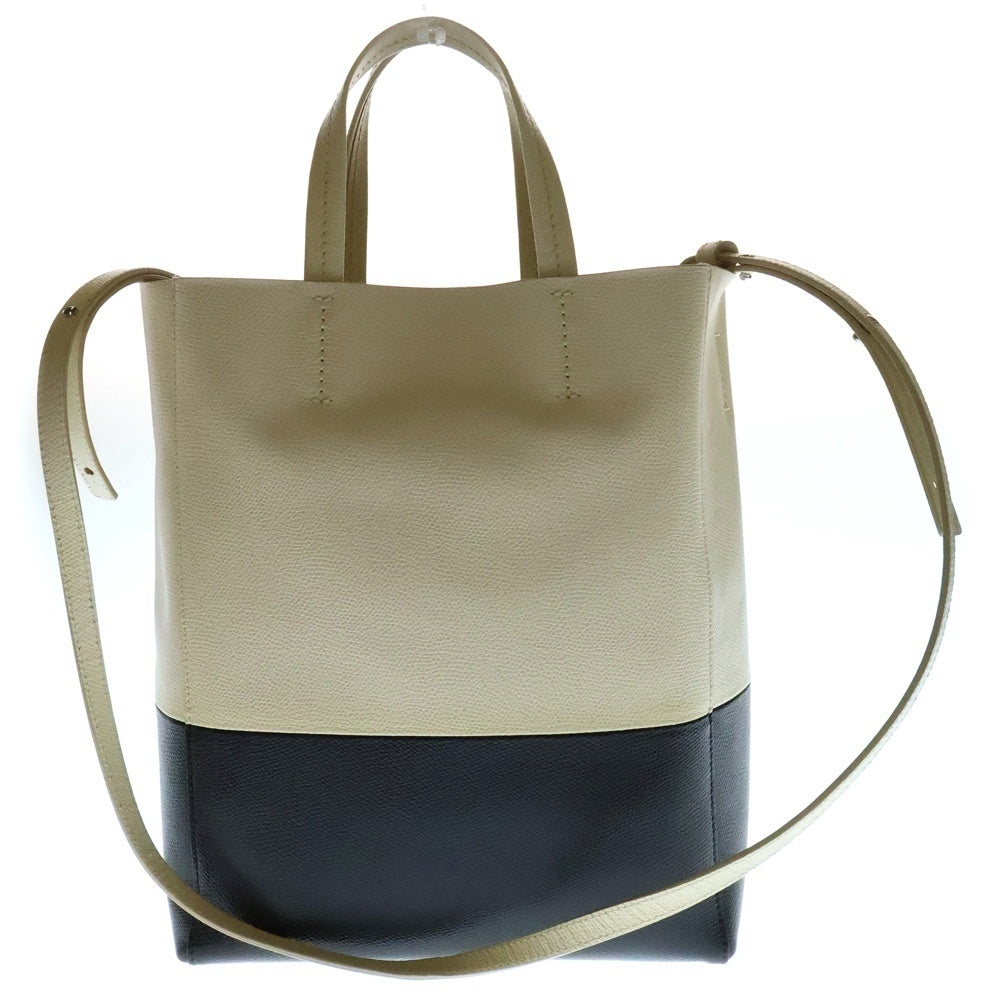 CELINE(セリーヌ) バーティカルカバ スモール 2WAYバッグ ミニトートバッグ ハンドバッグ ショルダーバッグ アイボリー×ブラック シルバー金具 レザー