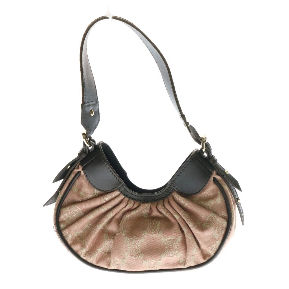 CELINE(セリーヌ) マカダム ミニワンショルダーバッグ ハンドバッグ ピンク×ブラウン ゴールド金具 キャンバス×レザー