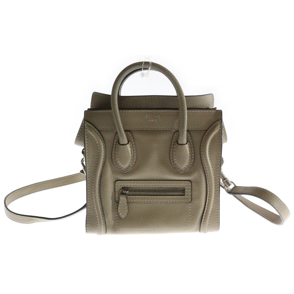 CELINE(セリーヌ) ラゲージ ナノ ショッパー 2WAYバッグ ミニトートバッグ ハンドバッグ ショルダーバッグ ベージュ シルバー金具 ベルト レザー