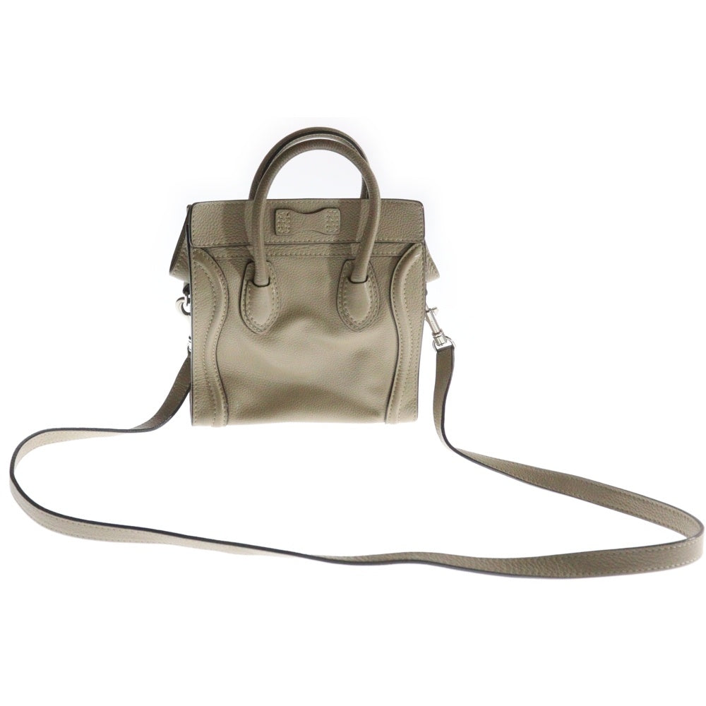 CELINE(セリーヌ) ラゲージ ナノ ショッパー 2WAYバッグ ミニトートバッグ ハンドバッグ ショルダーバッグ ベージュ シルバー金具 ベルト レザー