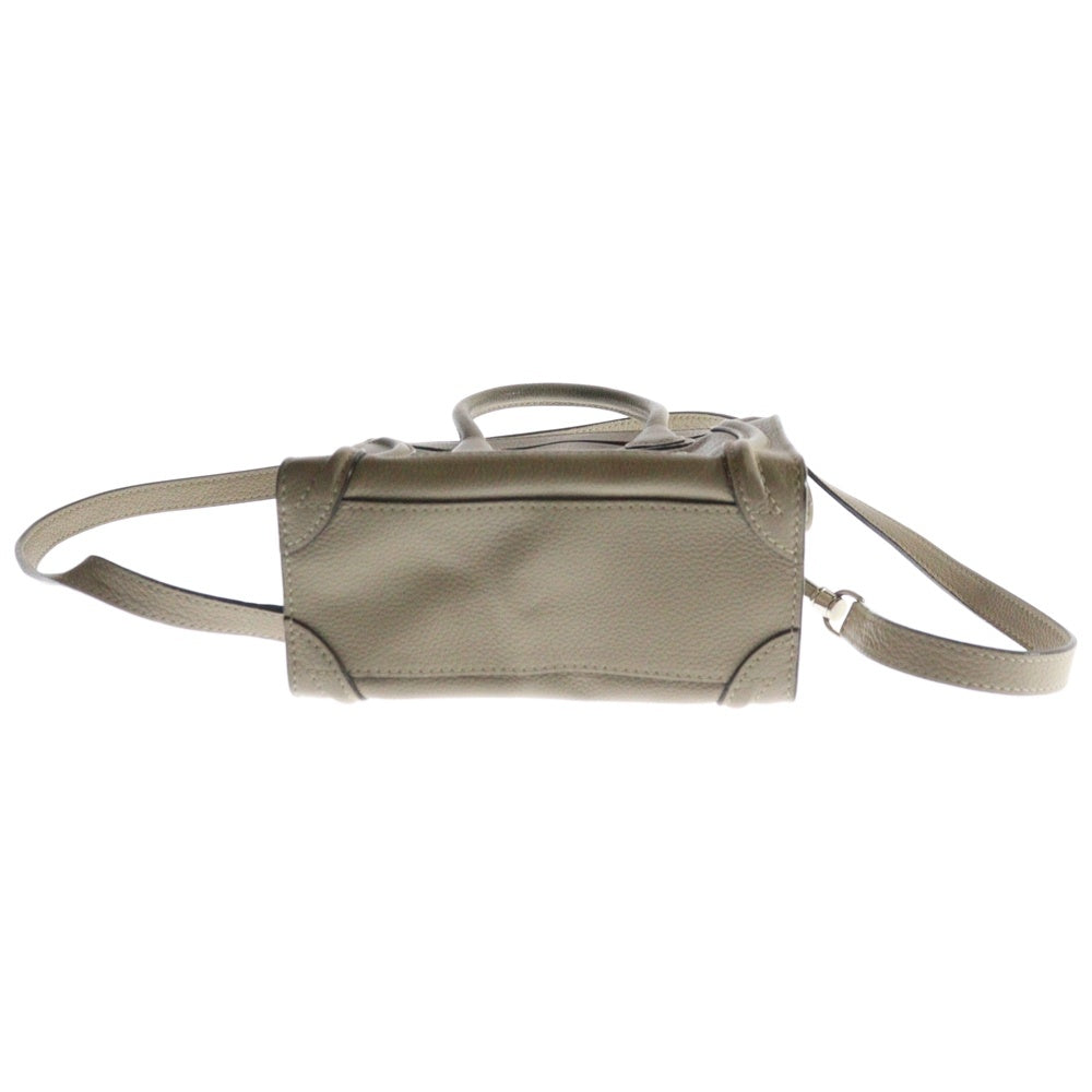 CELINE(セリーヌ) ラゲージ ナノ ショッパー 2WAYバッグ ミニトートバッグ ハンドバッグ ショルダーバッグ ベージュ シルバー金具 ベルト レザー