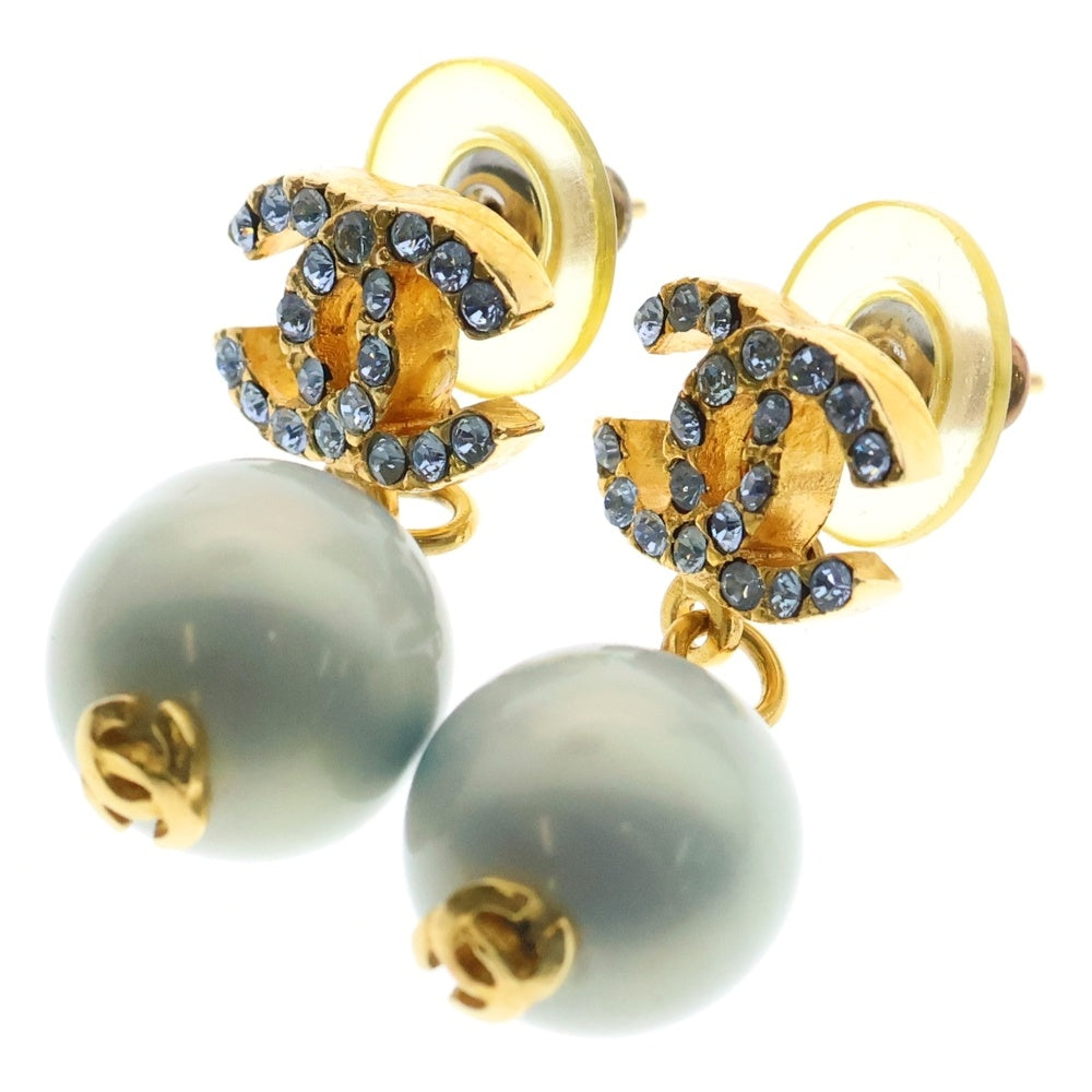 CHANEL(シャネル) ココマーク ラインストーン レジンパールピアス ブルー ゴールド GP 01P アクセサリー