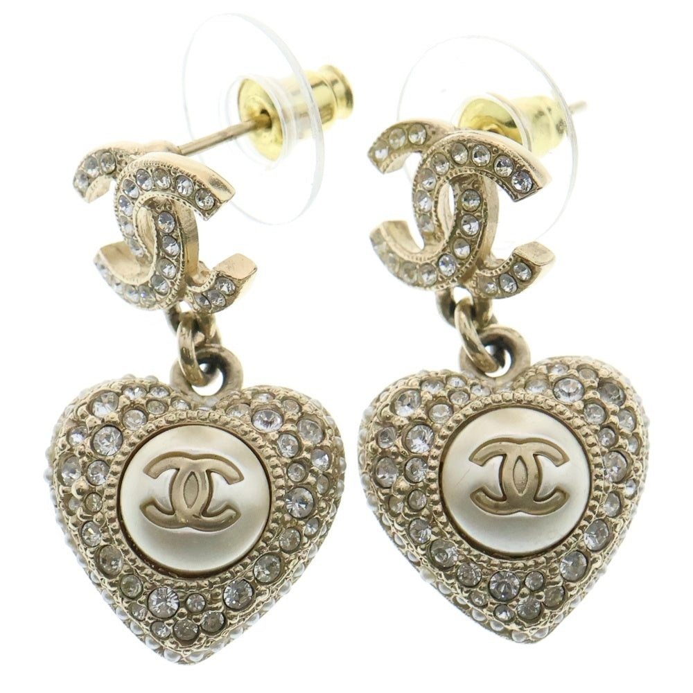 CHANEL(シャネル) ココマーク ハート ラインストーン ピアス ゴールド GP F23V アクセサリー
