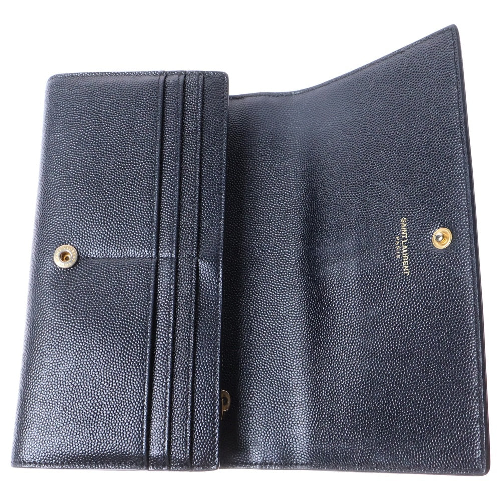 SAINT LAURENT PARIS(サンローランパリ) 二つ折り長財布 ロングウォレット カードケース ロゴ ブラック ゴールド金具 レザー 372266