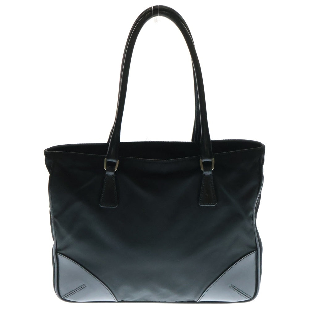 PRADA(プラダ) トライアングルロゴプレート ナイロン レザー ハンドバッグ シルバー金具 ブラック BN0750