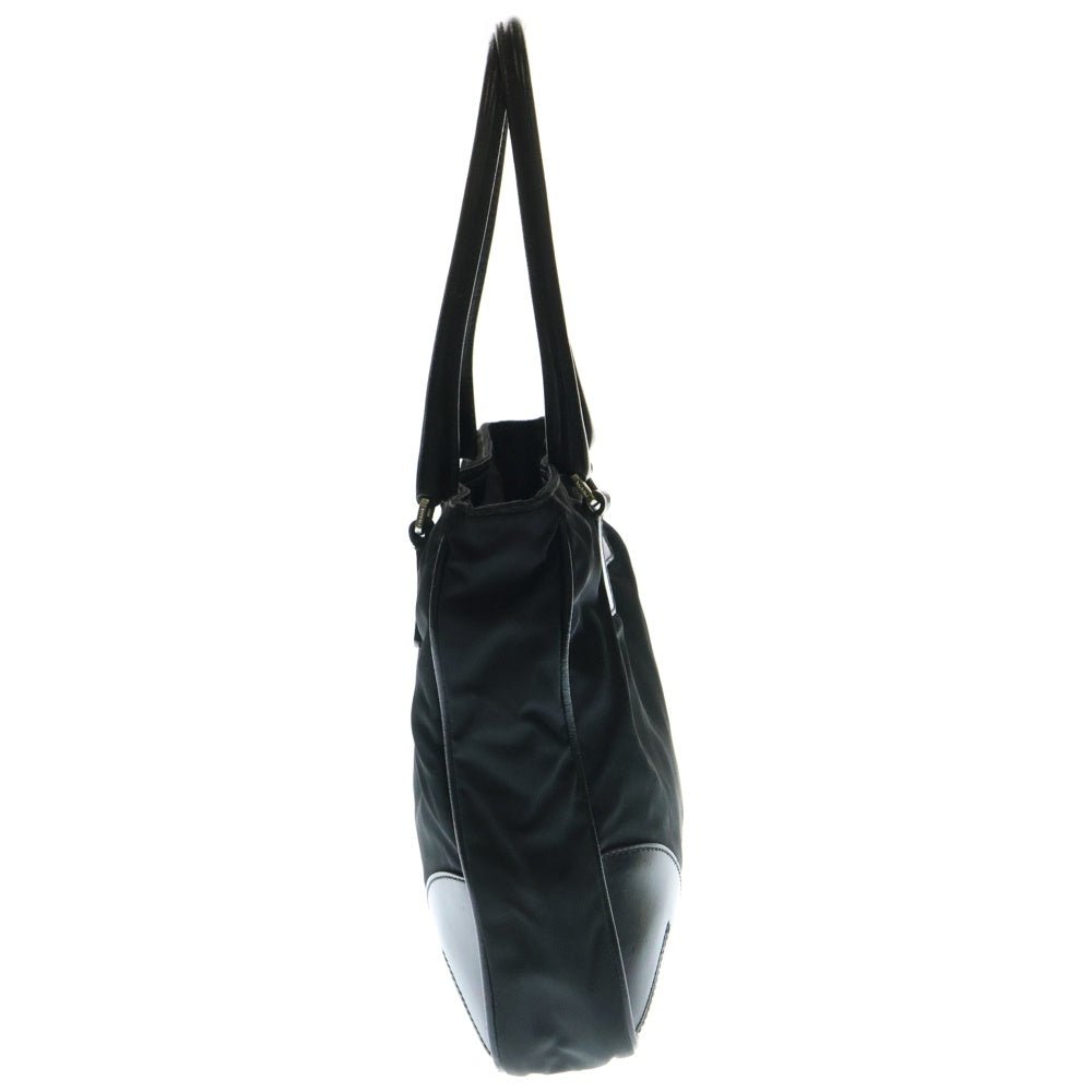 PRADA(プラダ) トライアングルロゴプレート ナイロン レザー ハンドバッグ シルバー金具 ブラック BN0750