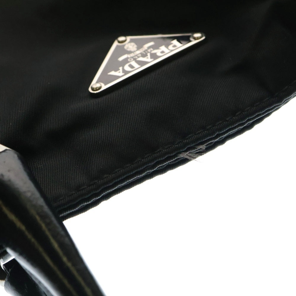 PRADA(プラダ) トライアングルロゴプレート ナイロン レザー ハンドバッグ シルバー金具 ブラック BN0750