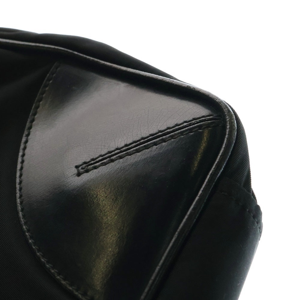 PRADA(プラダ) トライアングルロゴプレート ナイロン レザー ハンドバッグ シルバー金具 ブラック BN0750