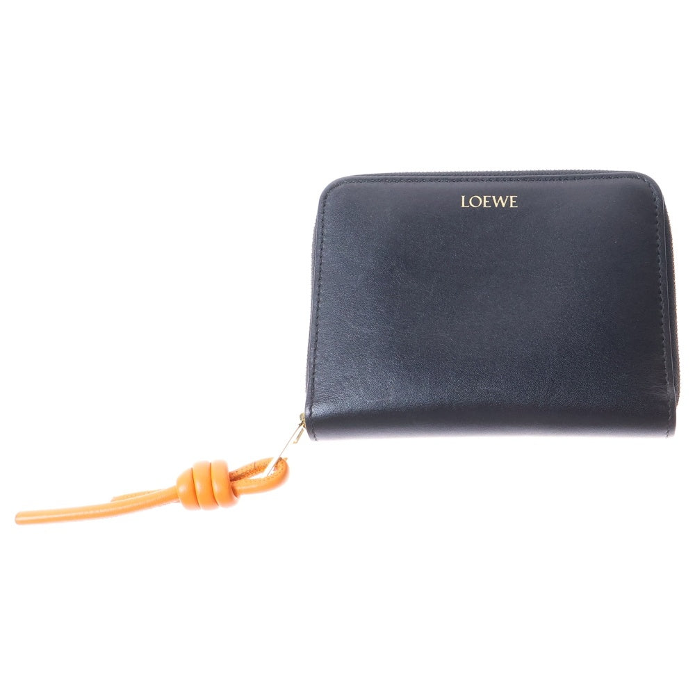 LOEWE(ロエベ) ノット コンパクトジップウォレット 財布 コインパース コインケース ブラック×オレンジ ゴールド金具