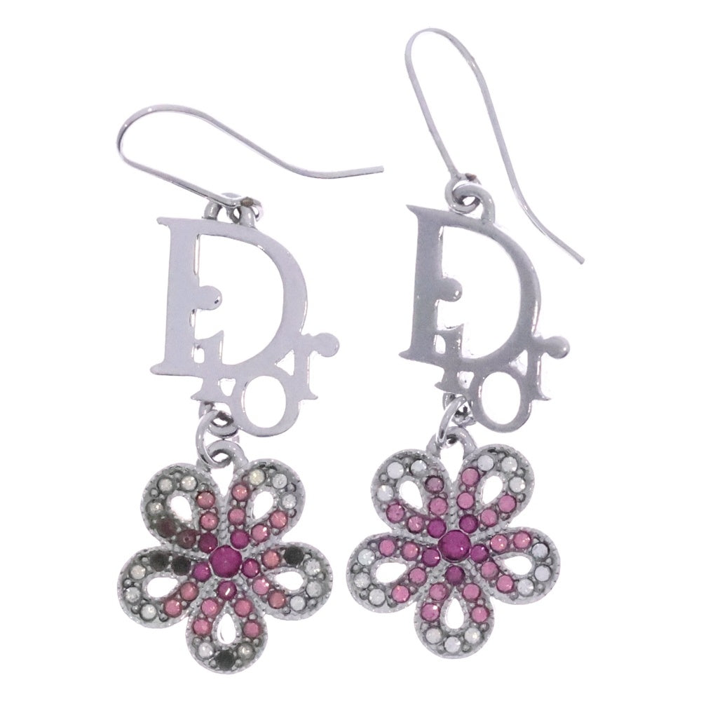 Christian Dior(クリスチャンディオール) ロゴ フラワー ラインストーン ピアス イヤーアクセサリー ピンク×シルバー