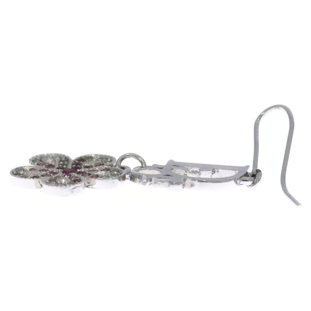 Christian Dior(クリスチャンディオール) ロゴ フラワー ラインストーン ピアス イヤーアクセサリー ピンク×シルバー