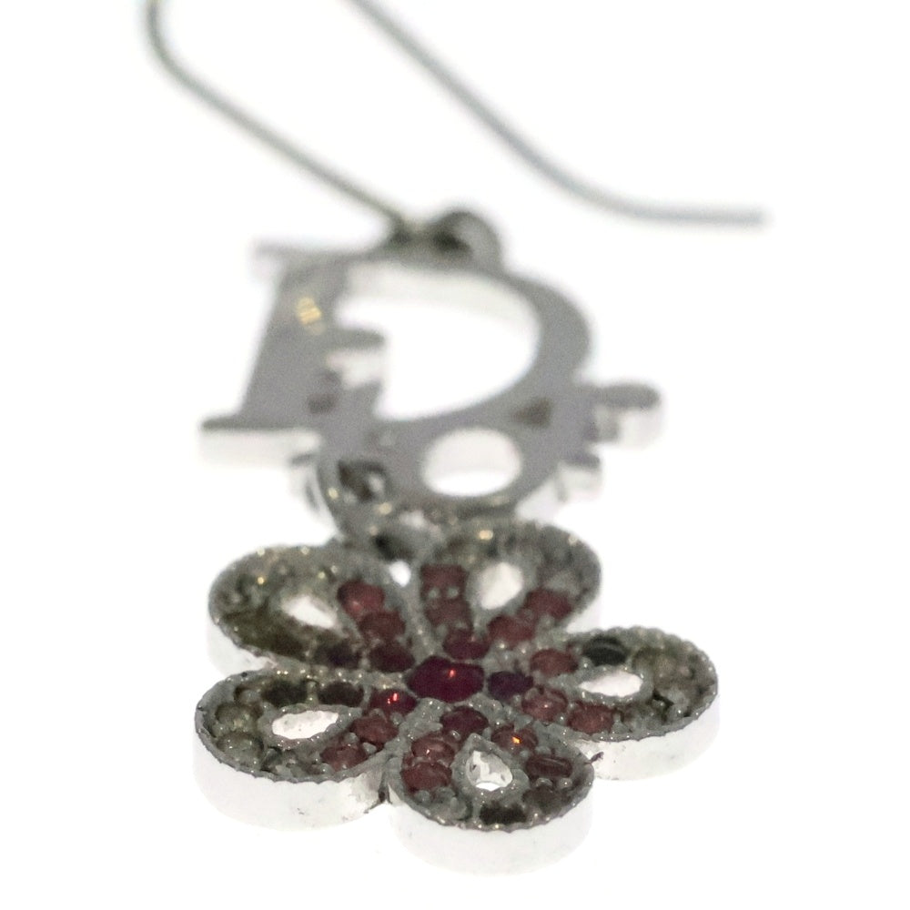 Christian Dior(クリスチャンディオール) ロゴ フラワー ラインストーン ピアス イヤーアクセサリー ピンク×シルバー