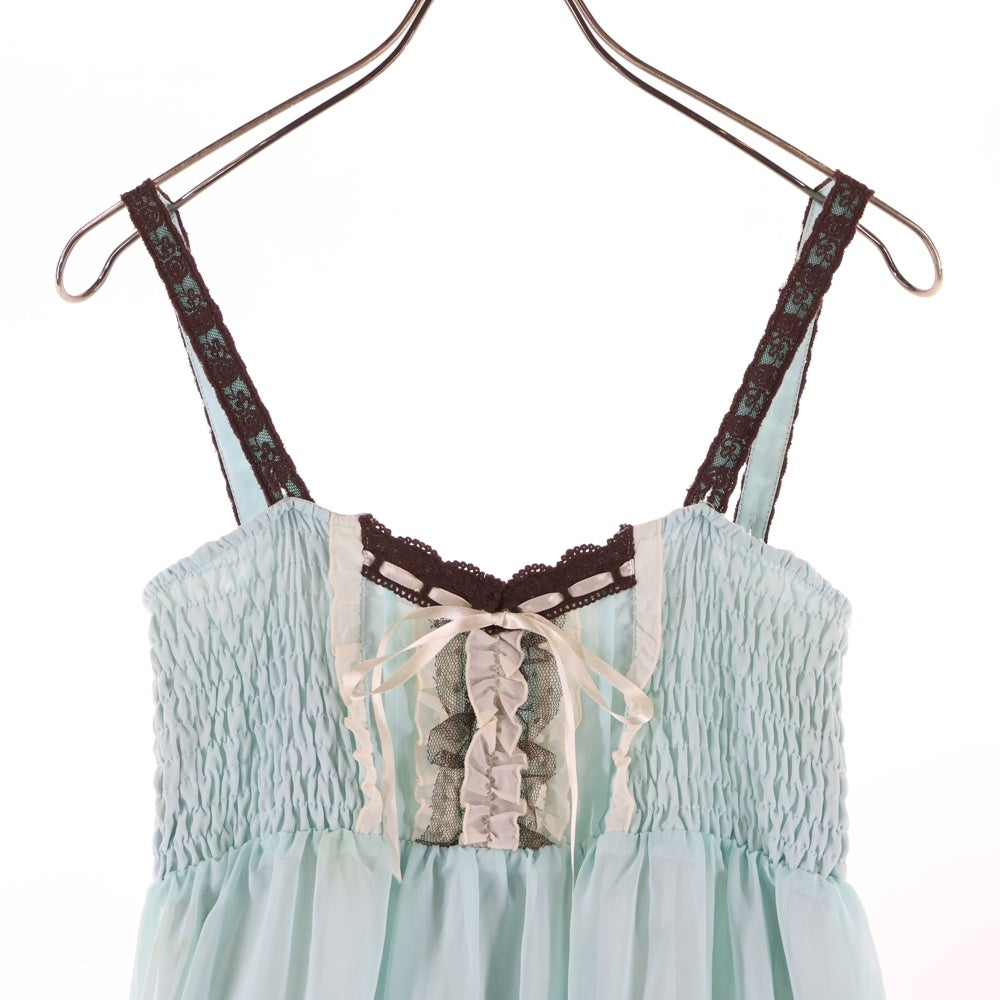 NO BRAND(ノーブランド) axes femme アクシーズファム 城柄プリント シアー フリル ジャンパースカート ワンピース ライトブルー/ブラウン レディース TS342X105