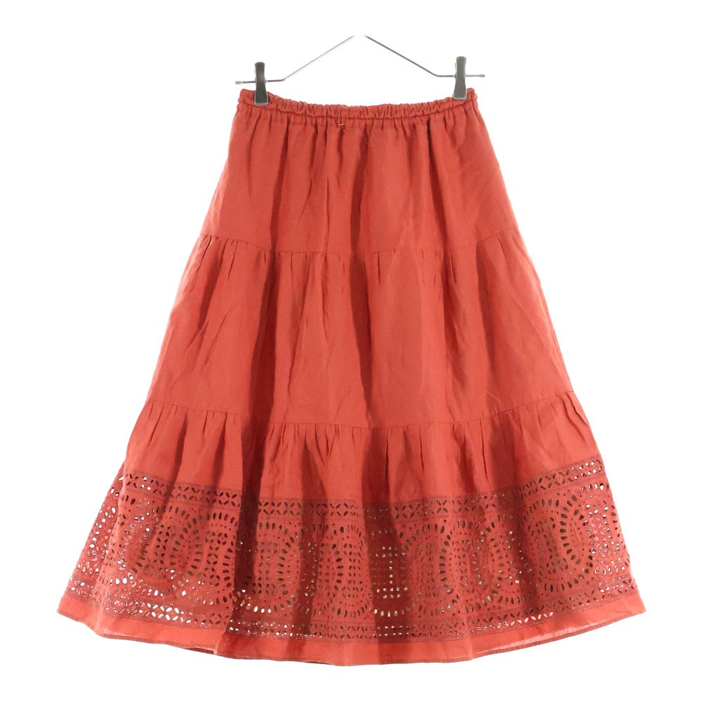 SYBILLA(シビラ) リネン コットン カットアウト 刺繍 フレア ロングスカート レッド レディース