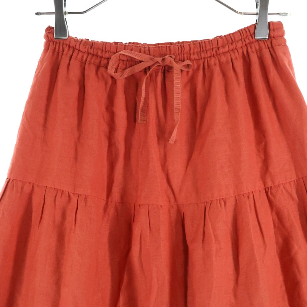 SYBILLA(シビラ) リネン コットン カットアウト 刺繍 フレア ロングスカート レッド レディース