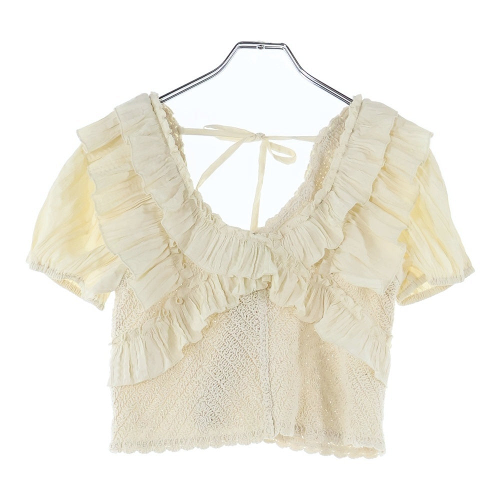 Heather(ヘザー) Heather ヘザー ギャザー デザイン ニット切り替え 半袖 トップス アイボリー レディース