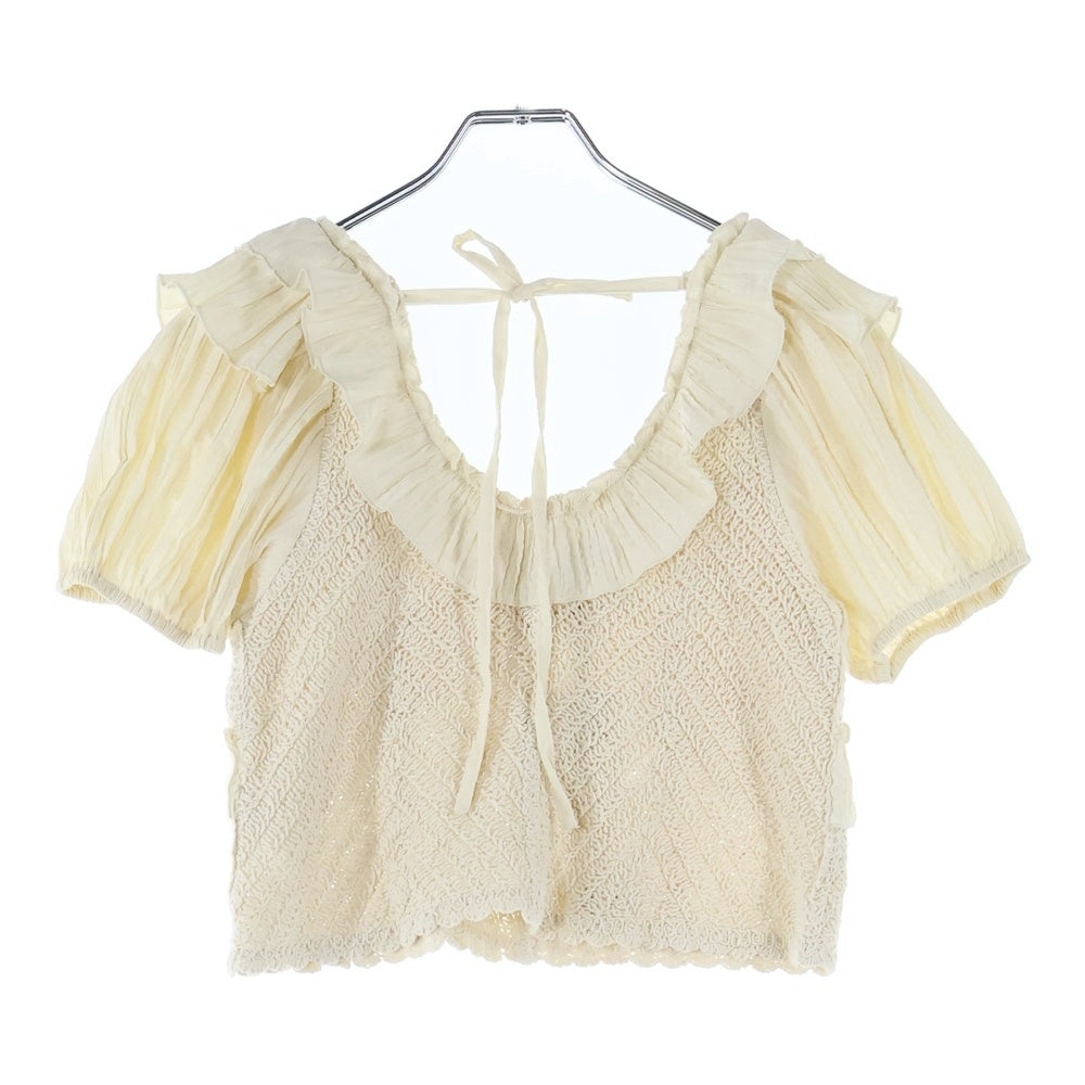 Heather(ヘザー) Heather ヘザー ギャザー デザイン ニット切り替え 半袖 トップス アイボリー レディース