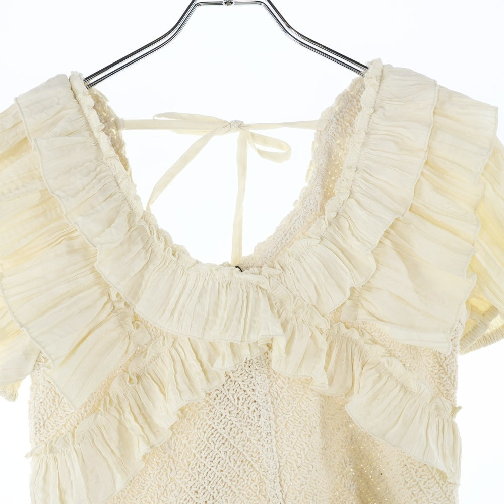 Heather(ヘザー) Heather ヘザー ギャザー デザイン ニット切り替え 半袖 トップス アイボリー レディース