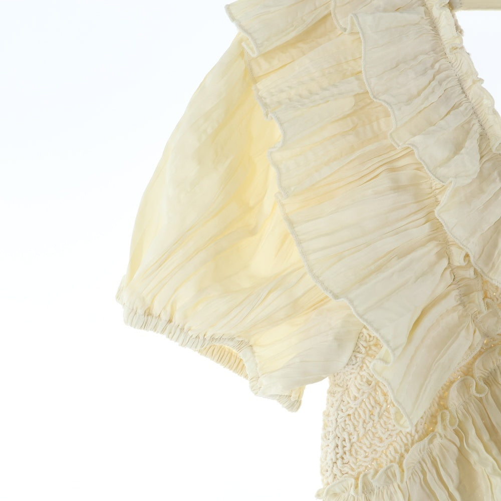 Heather(ヘザー) Heather ヘザー ギャザー デザイン ニット切り替え 半袖 トップス アイボリー レディース