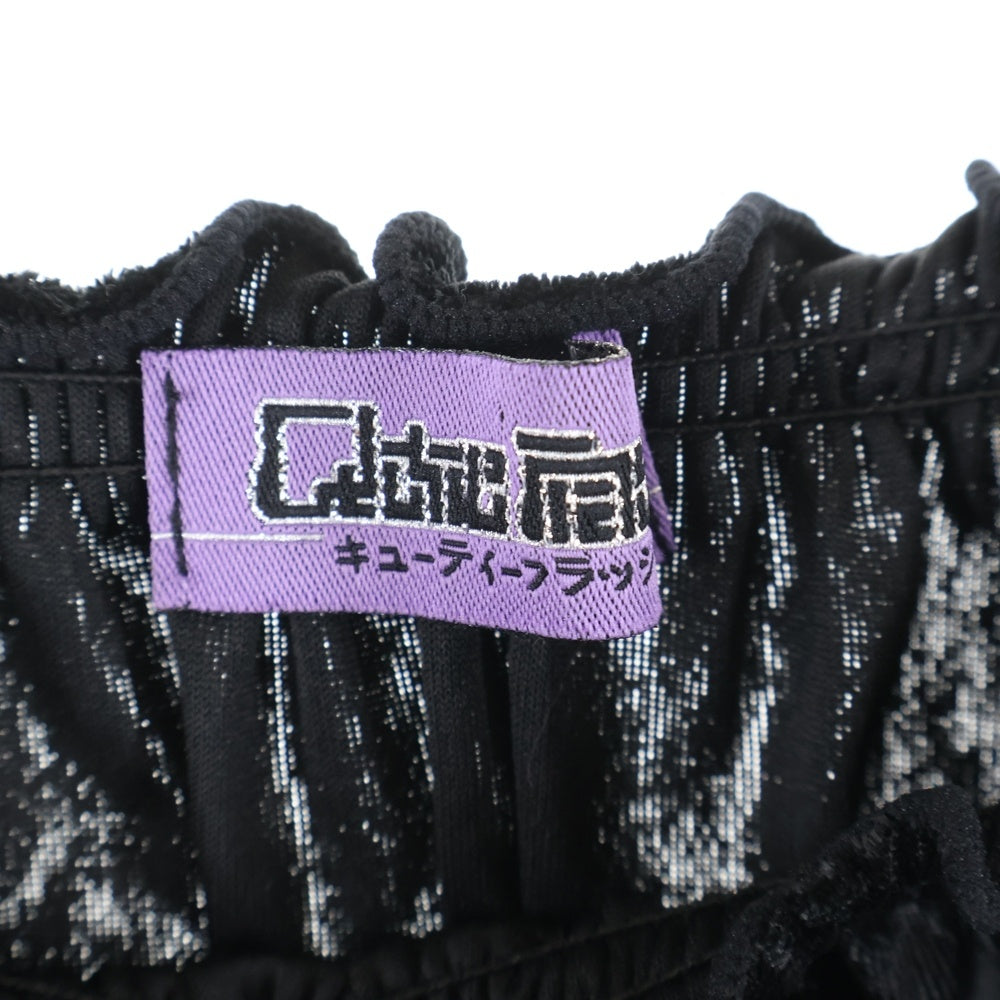NO BRAND(ノーブランド) Qutie Frash キューティーフラッシュ ドラゴン柄切り替え ベロア ベルベット ギャザー 長袖 キャミソール トップス ブラック レディース