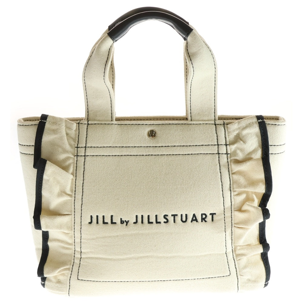 JILL STUART(ジル スチュアート) フリルトート ロゴ刺繍 キャンバス ハンド トートバッグ アイボリー/ブラック レディース 125-3183218
