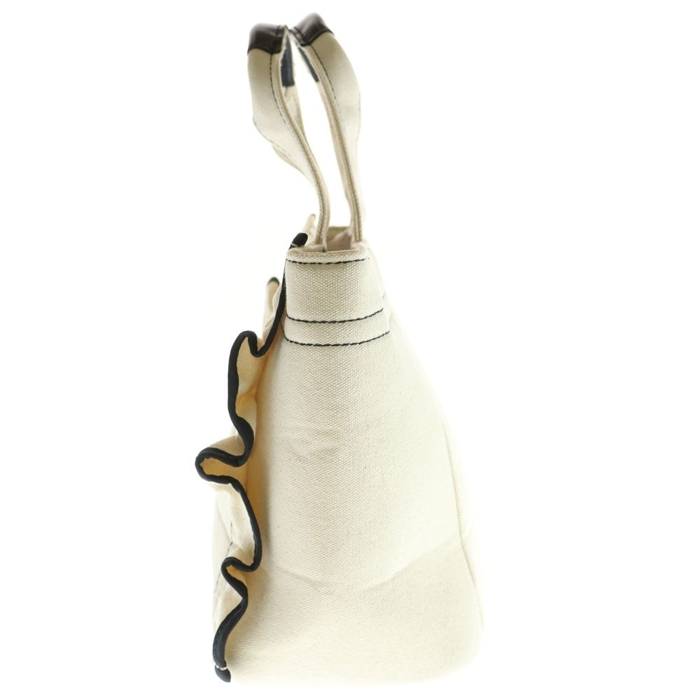 JILL STUART(ジル スチュアート) フリルトート ロゴ刺繍 キャンバス ハンド トートバッグ アイボリー/ブラック レディース 125-3183218