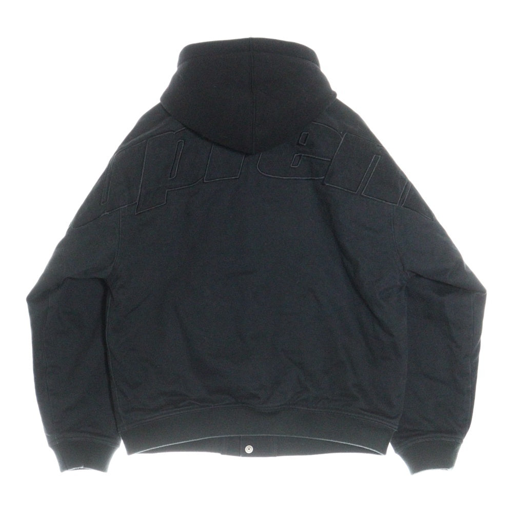 SUPREME(シュプリーム) 22SS Hooded Twill Varsity Jacket ロゴ刺繍 フーデッド ツイル バーシティ スナップボタン ジャケット ブルゾン ブラック