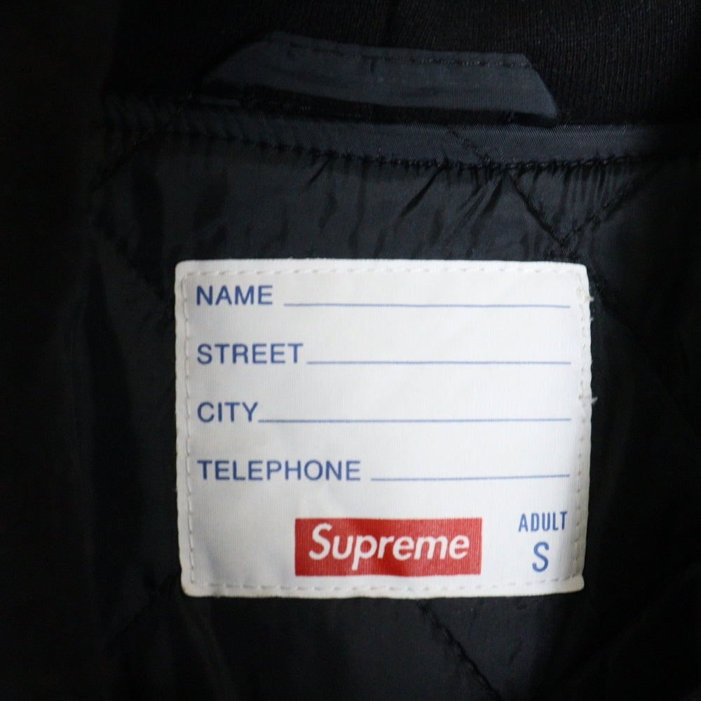 SUPREME(シュプリーム) 22SS Hooded Twill Varsity Jacket ロゴ刺繍 フーデッド ツイル バーシティ スナップボタン ジャケット ブルゾン ブラック