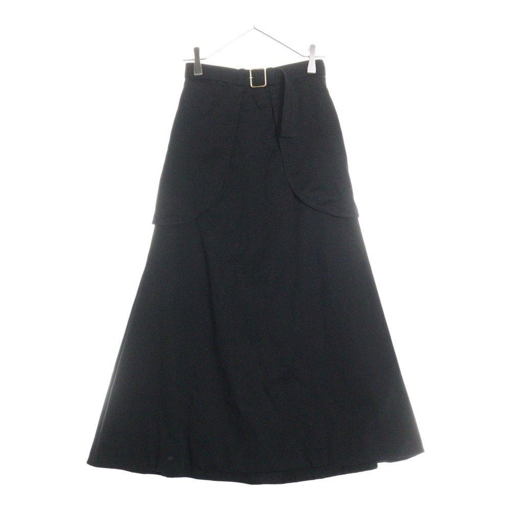 PATOU(パトゥー) 23SS ポケットデザイン ベルト付き コットンツイル フレアロングスカート ブラック レディース 23S-SK035-0074