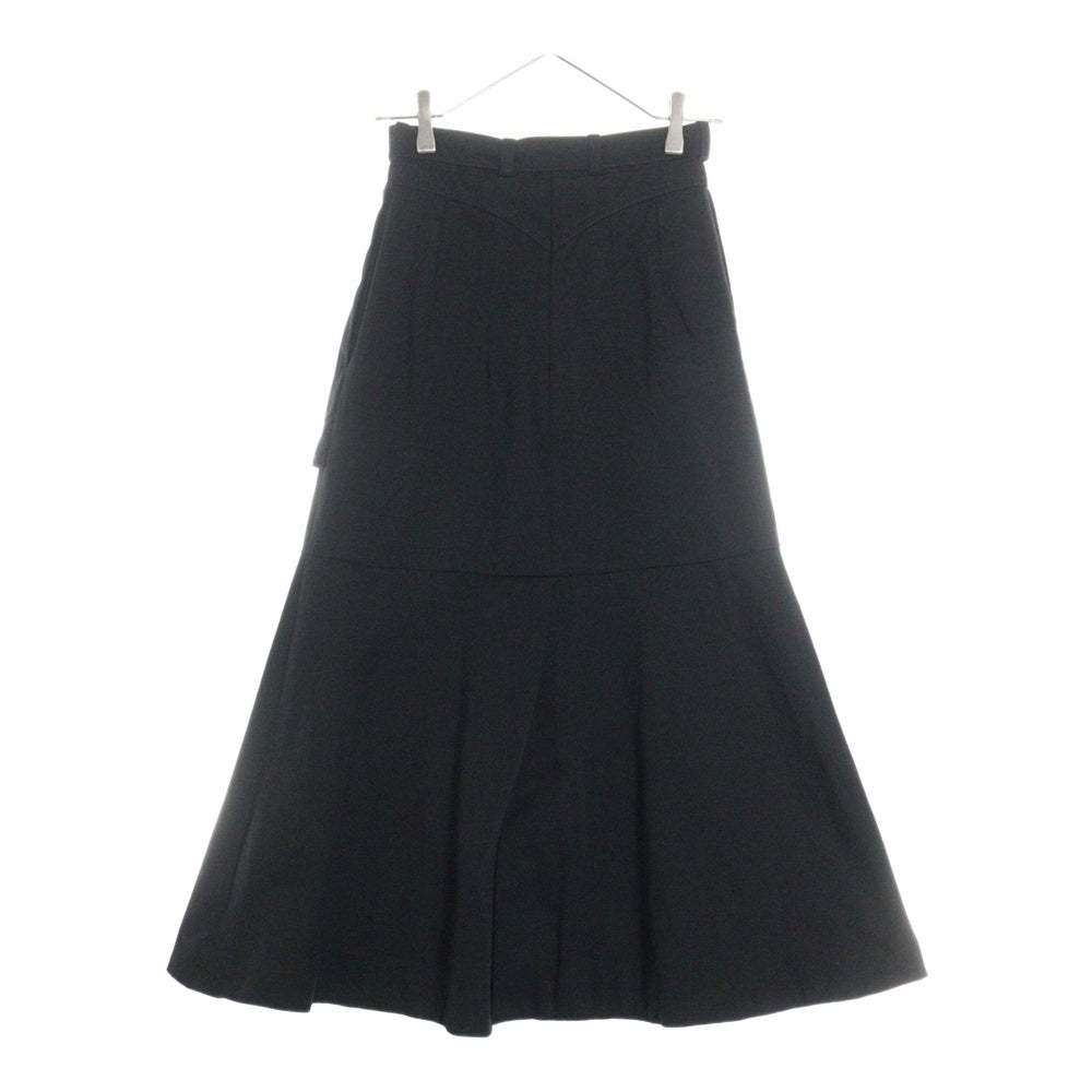 PATOU(パトゥー) 23SS ポケットデザイン ベルト付き コットンツイル フレアロングスカート ブラック レディース 23S-SK035-0074