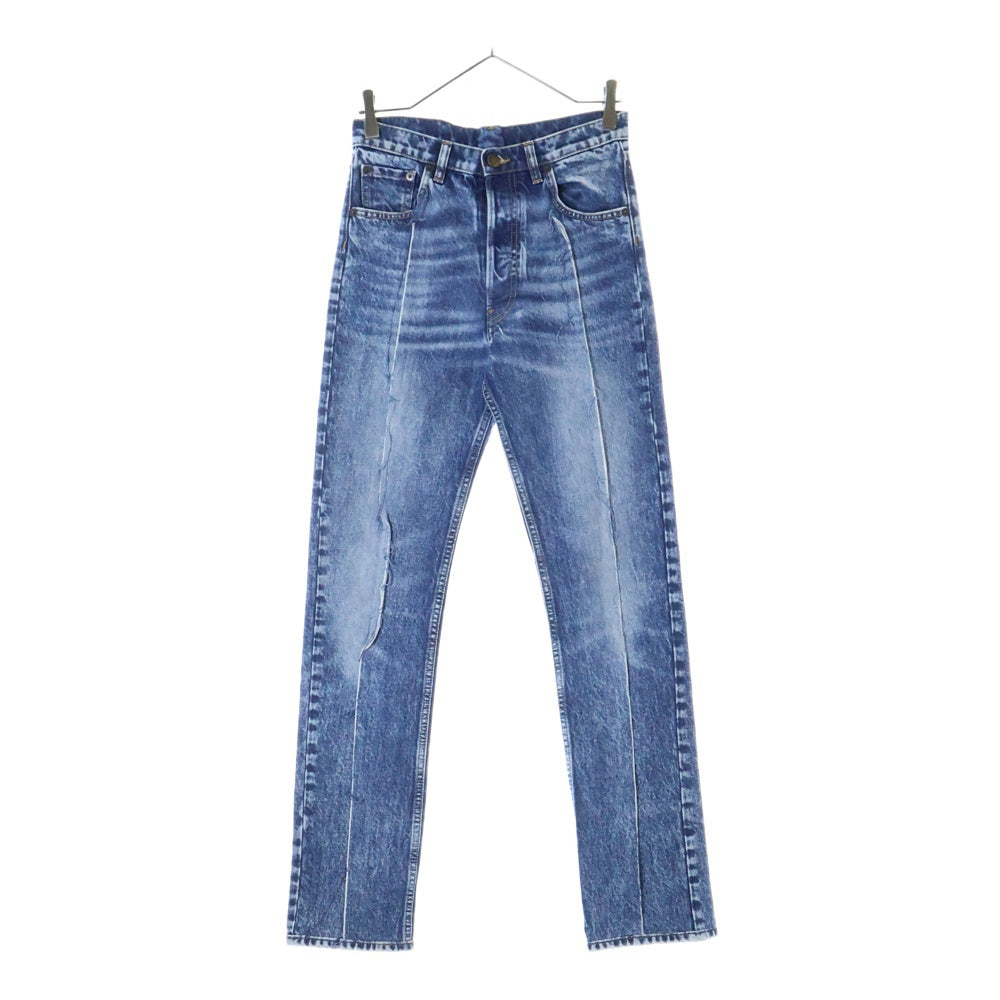 Maison Margiela 1(メゾンマルジェラ) 21SS 再構築 ボタンフライ ダメージ加工ストレートデニムパンツ インディゴ レディース S51LA0139