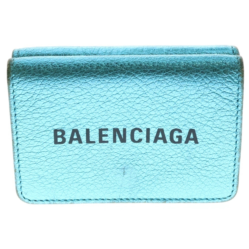 BALENCIAGA(バレンシアガ) エブリデイ ロゴ 三つ折り財布 コンパクトウォレット コインケース ラメブルー レザー 551921