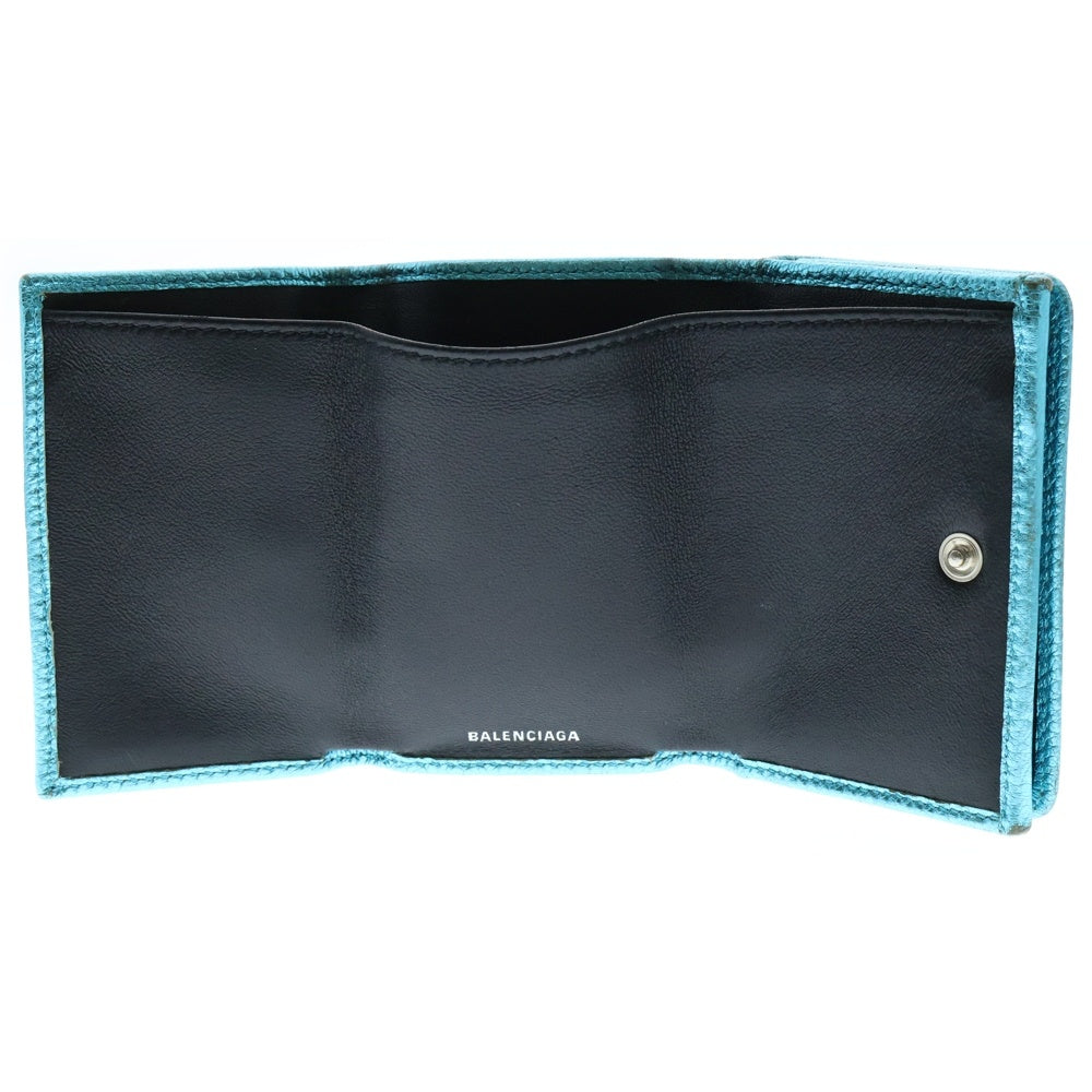 BALENCIAGA(バレンシアガ) エブリデイ ロゴ 三つ折り財布 コンパクトウォレット コインケース ラメブルー レザー 551921