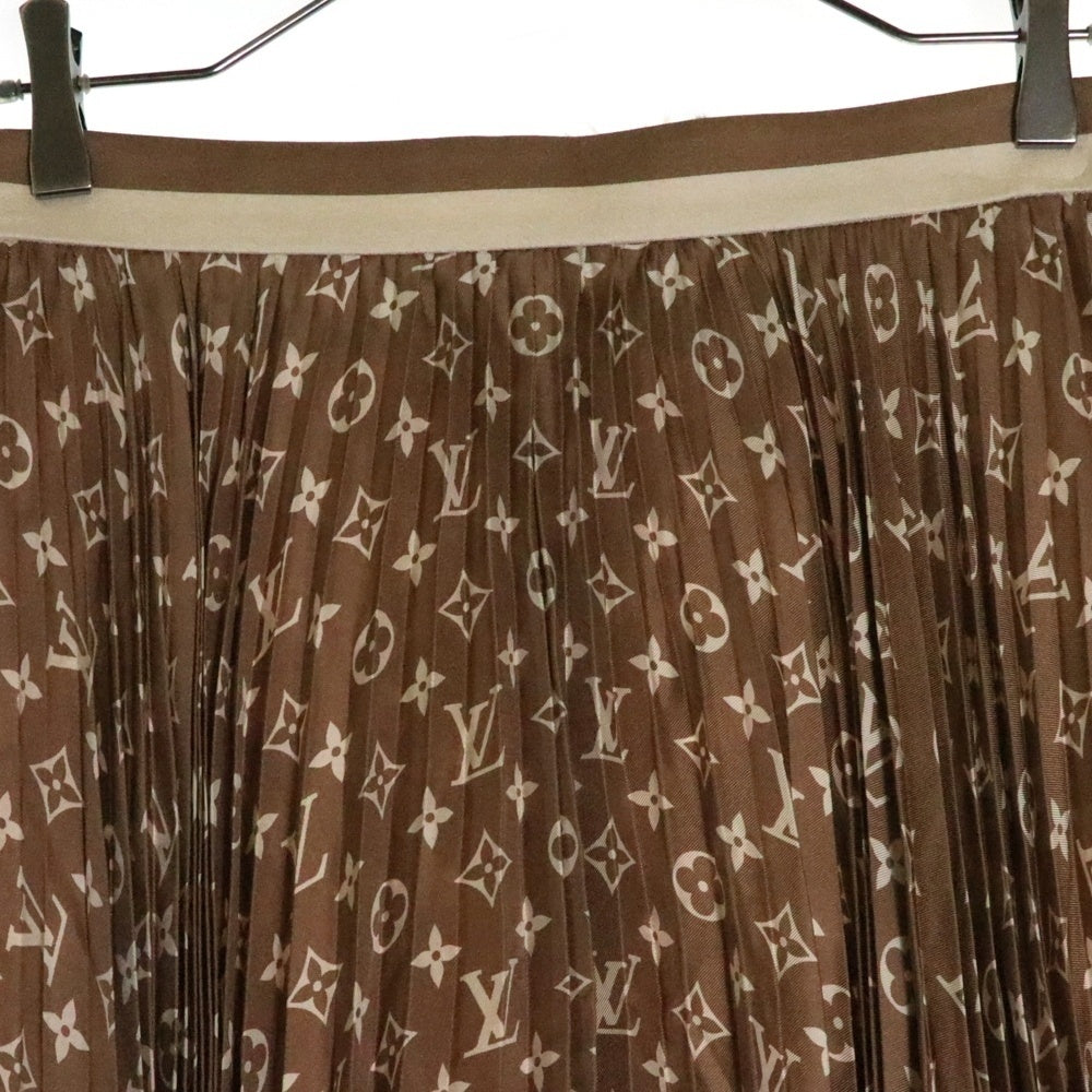 LOUIS VUITTON(ルイヴィトン) モノグラム 総柄プリント シルク プリーツ ロング フレアスカート ベージュ レディース