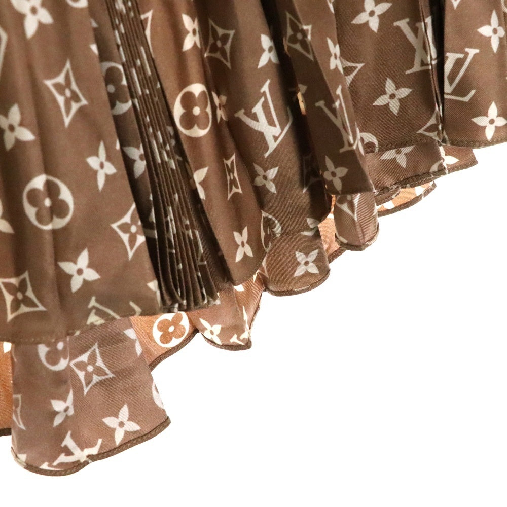 LOUIS VUITTON(ルイヴィトン) モノグラム 総柄プリント シルク プリーツ ロング フレアスカート ベージュ レディース