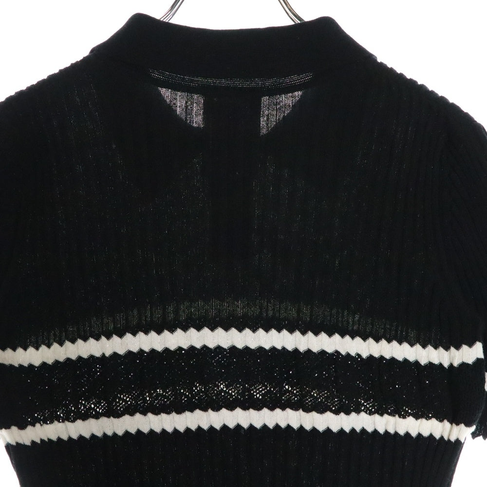 CHANEL(シャネル) ココマークボタン ボーダー柄 コットンリブニット 半袖ポロシャツ ブラック レディース P60647K46420