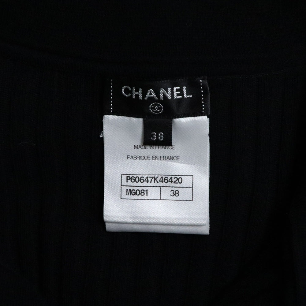 CHANEL(シャネル) ココマークボタン ボーダー柄 コットンリブニット 半袖ポロシャツ ブラック レディース P60647K46420