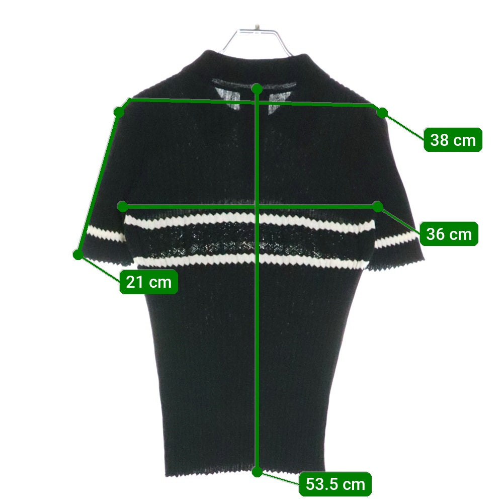 CHANEL(シャネル) ココマークボタン ボーダー柄 コットンリブニット 半袖ポロシャツ ブラック レディース P60647K46420
