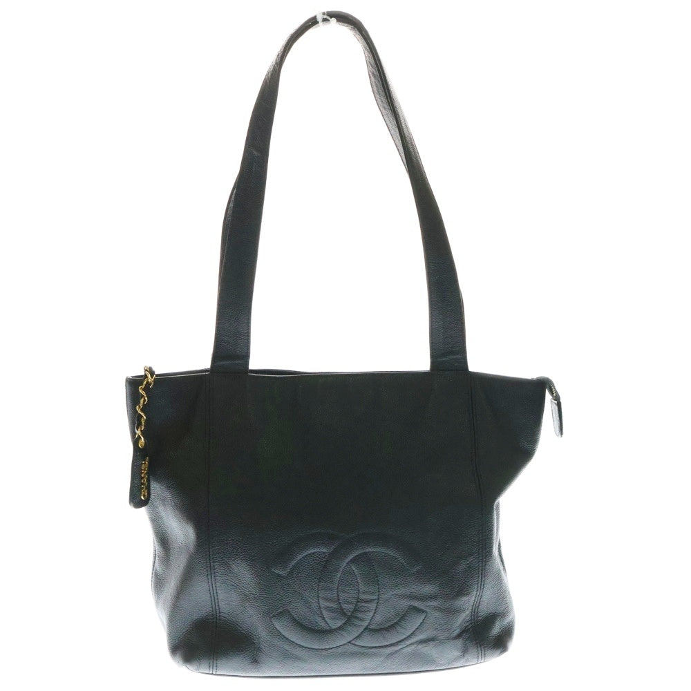 CHANEL(シャネル) ココマーク レザー トートバッグ ハンドバッグ キャビアスキン ブラック ゴールド金具