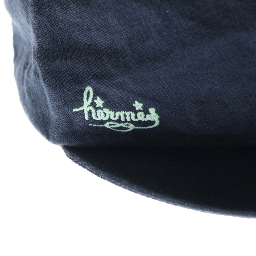 HERMES(エルメス) キャスケット ハット 帽子 ロゴ刺繍 ネイビー リネン 57