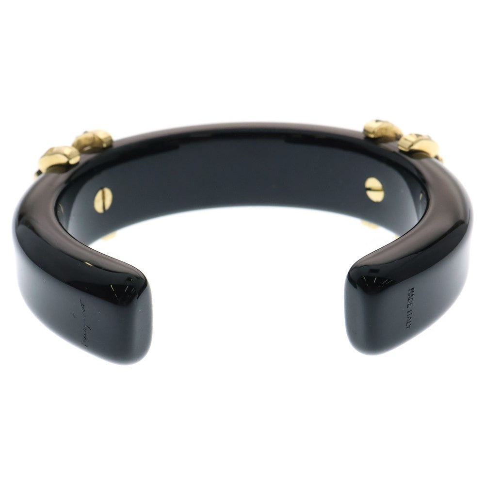 Salvatore Ferragamo(サルヴァトーレ フェラガモ) ラインストーン バングル ブラック×ゴールド メタル GP
