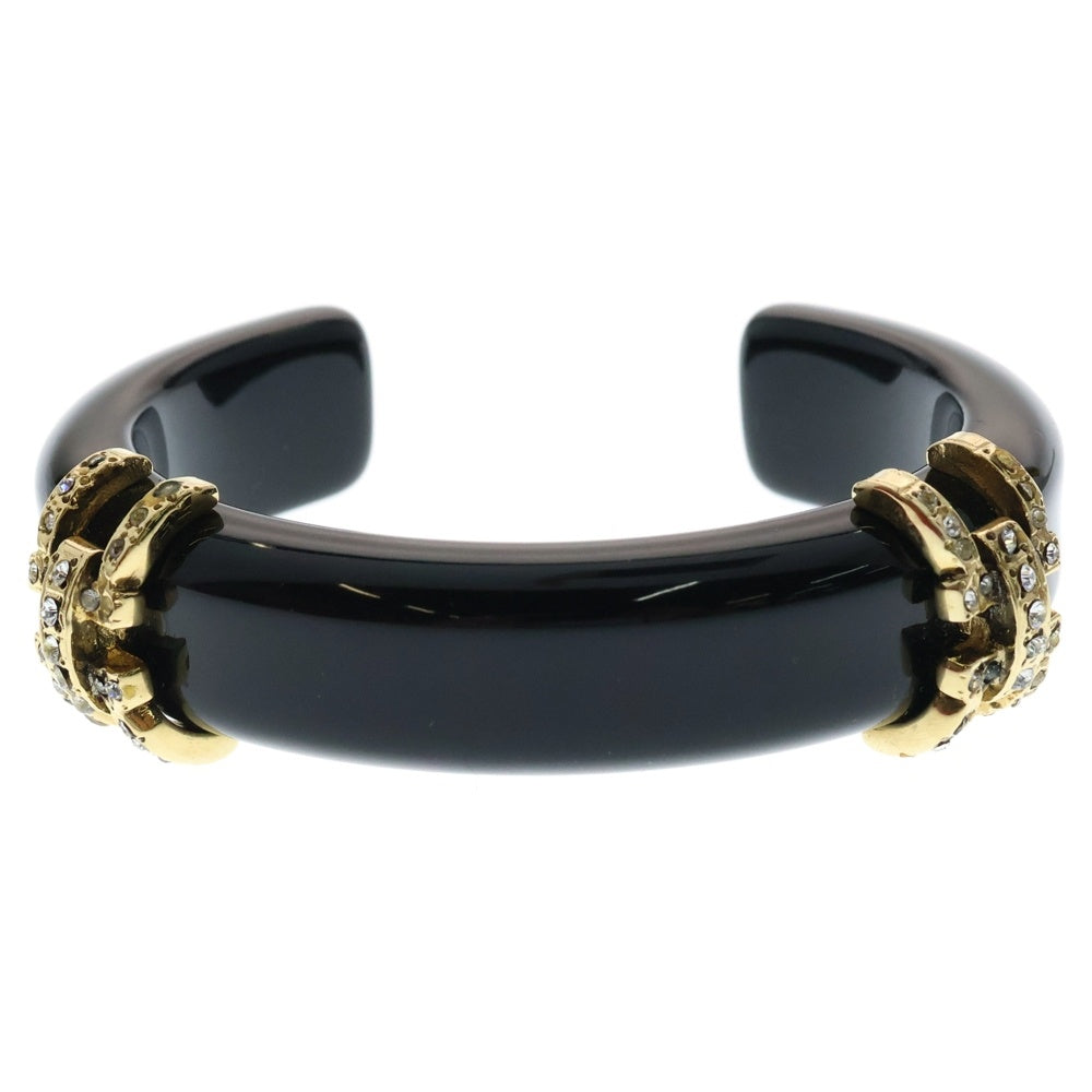 Salvatore Ferragamo(サルヴァトーレ フェラガモ) ラインストーン バングル ブラック×ゴールド メタル GP