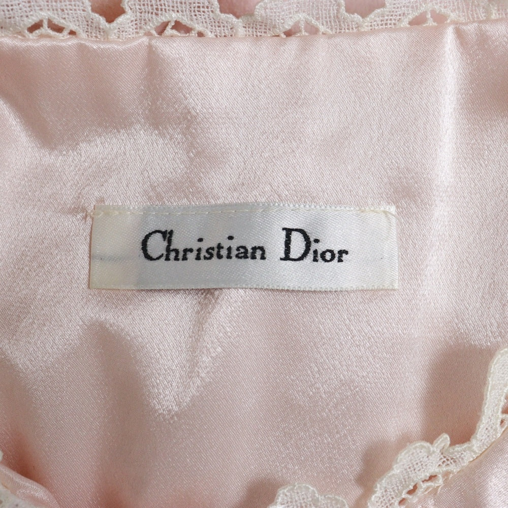 Christian Dior(クリスチャンディオール) ロゴ刺繍 キルティング 切り替え レース ベロア ノーカラージャケット ピンク レディース 336015