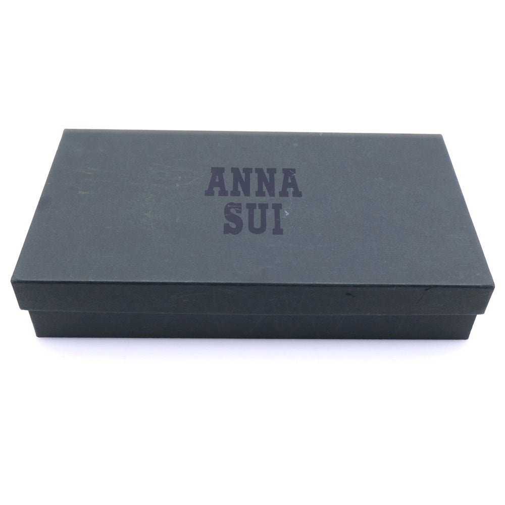 ANA SUI(アナスイ) ロングウォレット 長財布 カードケース ブラック×ベージュ レザー×キャンバス シルバー金具 レディース