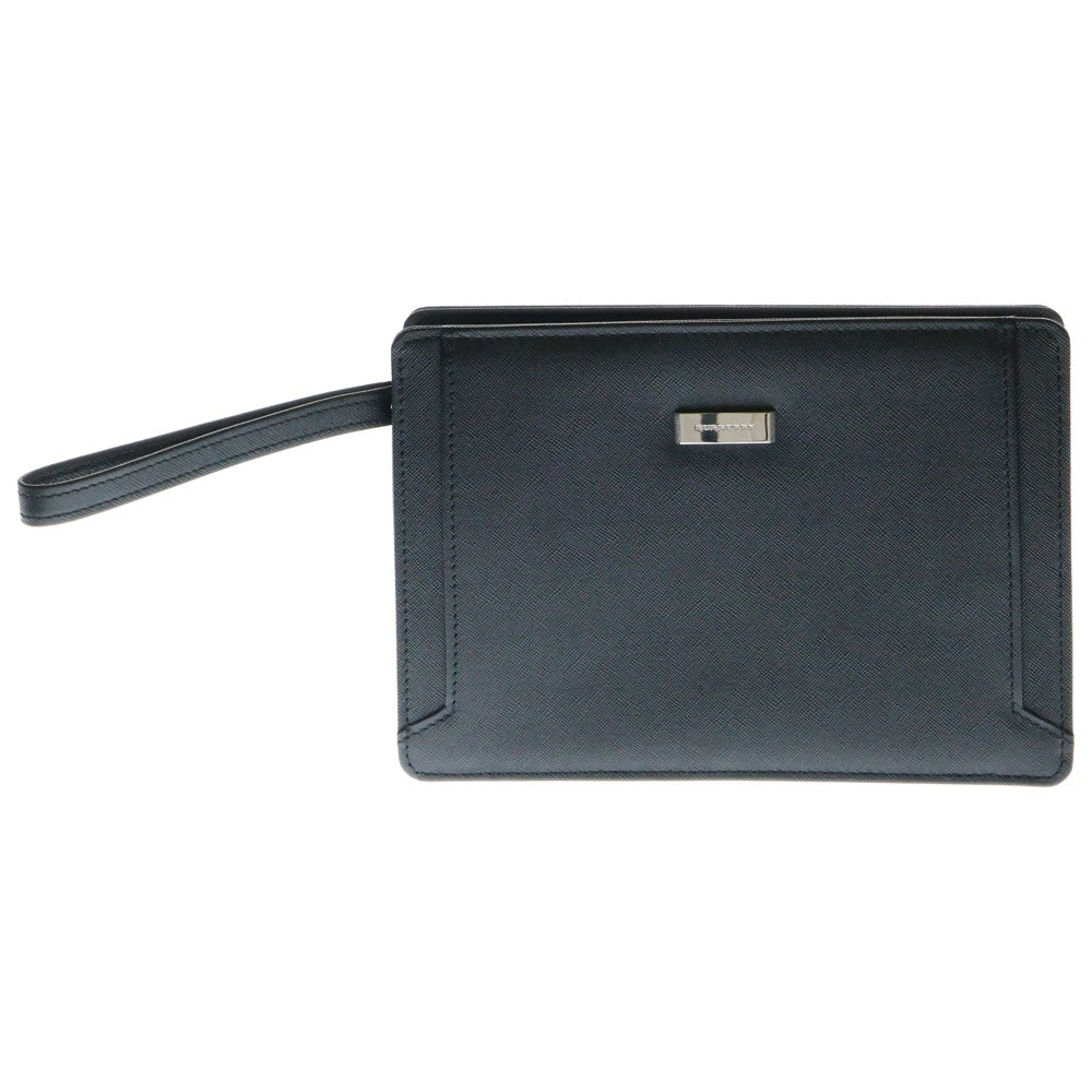 BURBERRY(バーバリー) ロゴプレート レザー クラッチ セカンドバッグ シルバー金具 ブラック KM5047