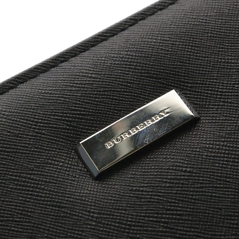 BURBERRY(バーバリー) ロゴプレート レザー クラッチ セカンドバッグ シルバー金具 ブラック KM5047