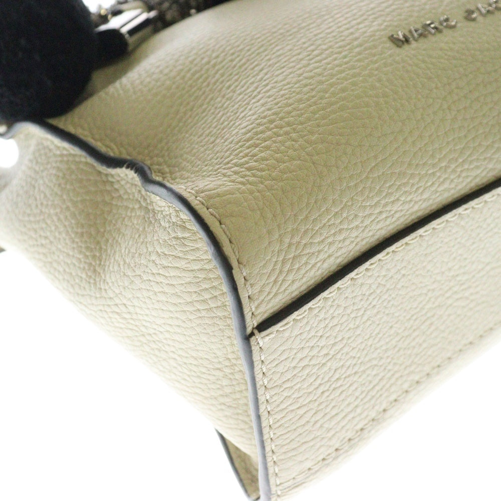 MARC JACOBS(マークジェイコブス) ビーズ装飾 パドロック ロゴプレート レザー 2WAY ハンド ショルダーバッグ シルバー金具 アイボリー/ブラック レディース