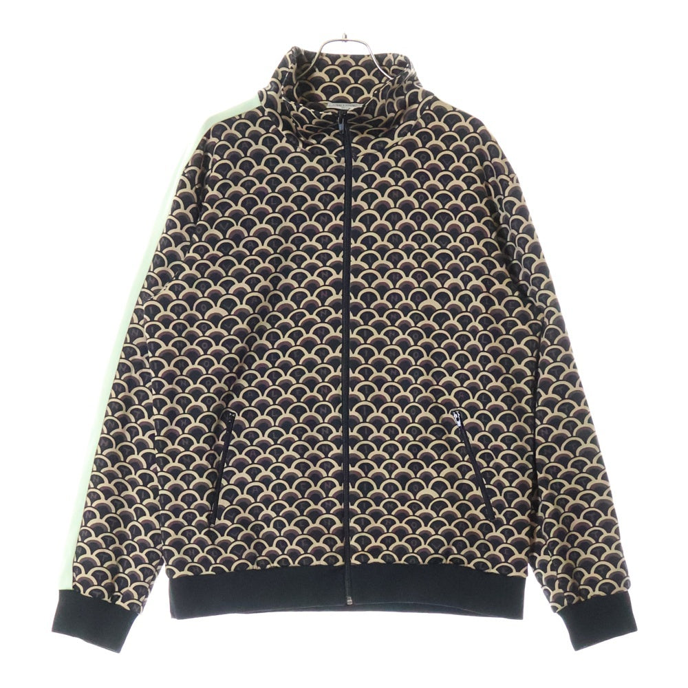 VALENTINO(ヴァレンティノ) ロゴ 総柄プリント サイドライン スタンドカラー ジップアップ トラックジャケット ジャージ ブラウン/ライトグリーン RV3MF01LWKF