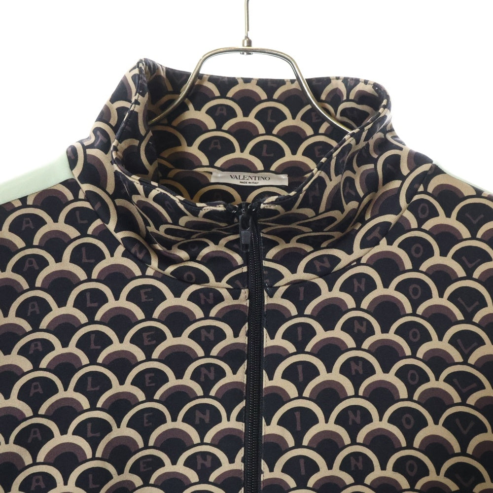 VALENTINO(ヴァレンティノ) ロゴ 総柄プリント サイドライン スタンドカラー ジップアップ トラックジャケット ジャージ ブラウン/ライトグリーン RV3MF01LWKF