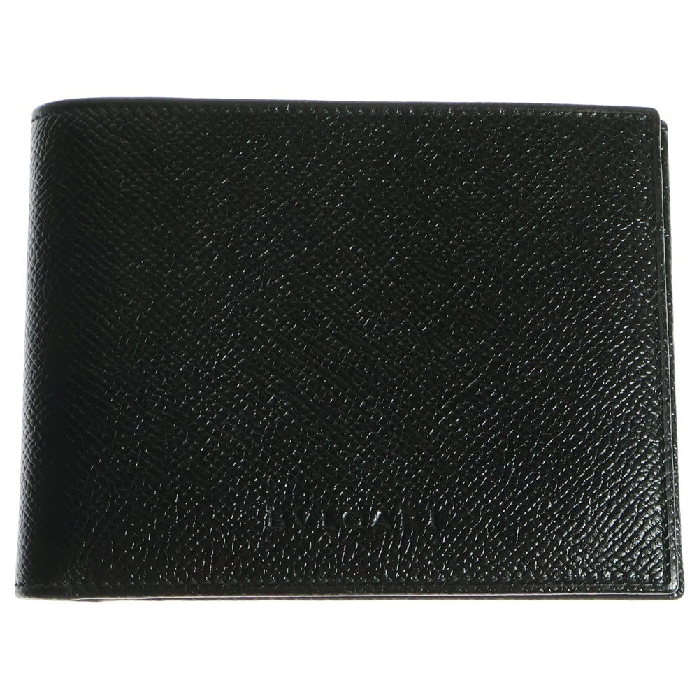 BVLGARI(ブルガリ) エンボスロゴ レザー コンパクトウォレット 二つ折り財布 札入れ ブラック 20817
